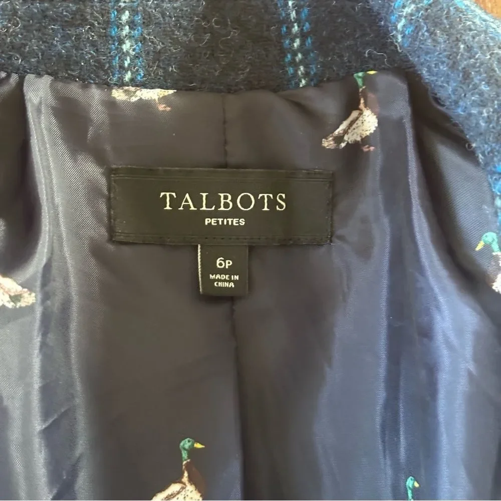 Talbots Windowpane Plaid Wool Blazer Jacket Blue 6P